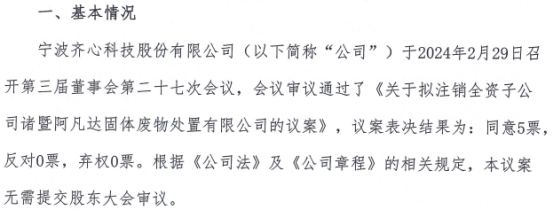 齐心科技拟注销全资子公司诸暨阿凡达固体废物处置有限公司(图1)