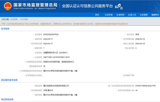 【048号】祝贺重庆恒昌再生资源回收有限公司顺利通过再生资源绿色分拣中心认证(图1)